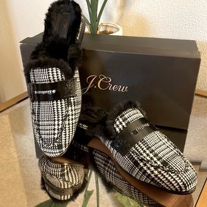 JCrew Academy Loafer Fur Slide Glenplaid SZ 7
